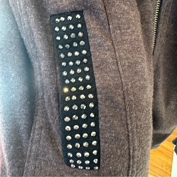 Y2K Miss Me Dark Plum Rhinestone Military Inspired Size M Zip Hoodie Bomber - Picture 5 of 6